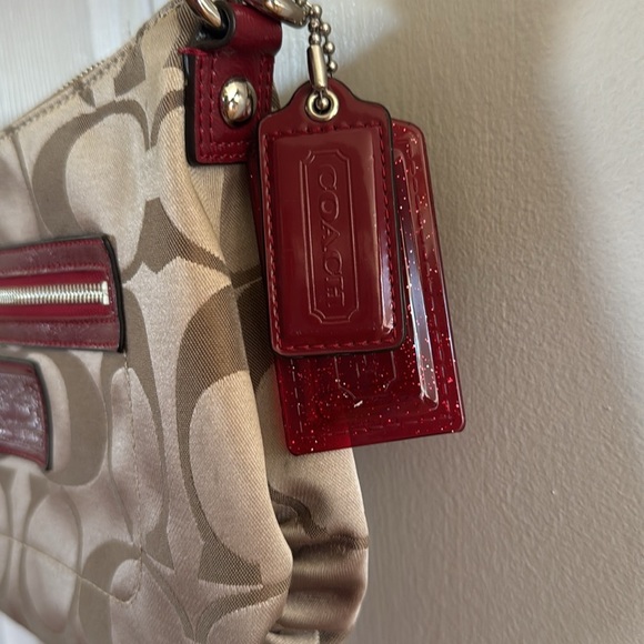 Coach Tan  and Red Y2K Poppy Mini Bag with Signature Style Vintage - Picture 4 of 10